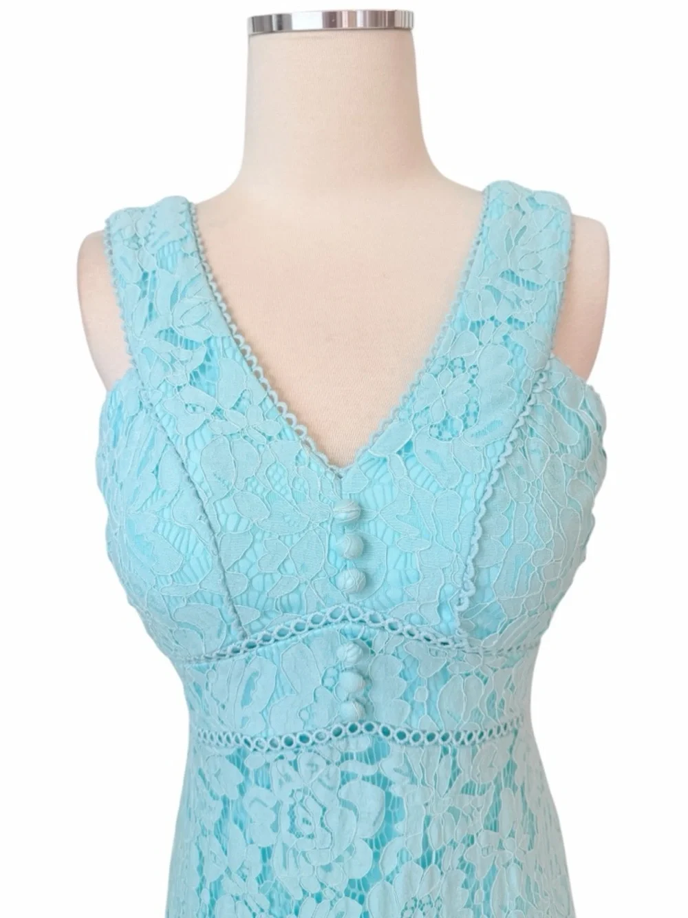 TAYLOR Sleeveless Lace High-Low Dress in Light Blue Sz 2